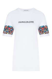Белая футболка с отделкой рукавов Calvin Klein