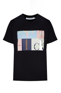 Черная футболка со стилизованным логотипом Calvin Klein