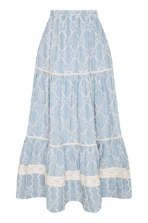 Голубая юбка с кружевной вышивкой Gucci