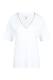 Белая футболка с V-вырезом и отделкой Eleventy
