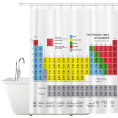 Штора для ванной комнаты Tatkraft PERIODIC TABLE тканевая с кольцами (12 шт), 180х180 см, водоотталкивающий материал (17627)