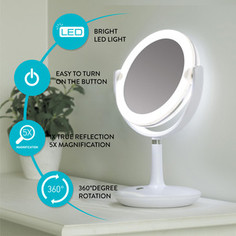 Зеркало Tatkraft VALGE косметическое двухстороннее с подсветкой LED, диаметр 16 см, 23,5 х 17,2 x 34,8 см (20535)