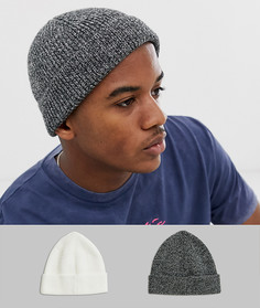 Набор из 2 шапок-бини (меланжевая черная/ белая) ASOS DESIGN СКИДКА