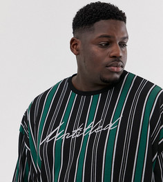Oversize-лонгслив в вертикальную полоску с принтом Untitled ASOS DESIGN Plus - Зеленый