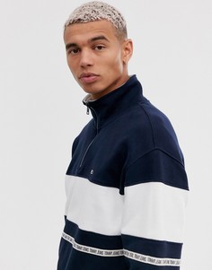 Темно-синий свитшот колор блок с воротом на молнии Tommy Jeans - Темно-синий