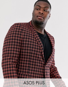 Темно-синий супероблегающий пиджак в оранжевую клетку ASOS DESIGN Plus - Темно-синий