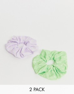 2 резинки для волос (зеленая/сиреневая) с цветочным принтом ASOS DESIGN - Мульти