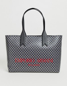 Сумка-тоут со сплошным принтом логотипа Emporio Armani - Темно-синий