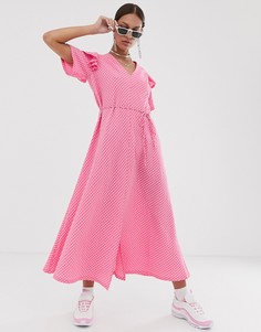Платье миди в клетку с оборками на рукавах Resume Odelia - Розовый Résumé