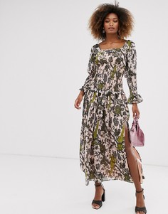 Платье макси с присборенной талией и цветочным принтом ASOS DESIGN - Мульти