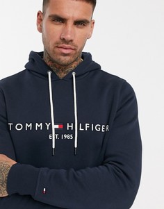 Темно-синий худи с вышитым логотипом-флагом Tommy Hilfiger - Темно-синий