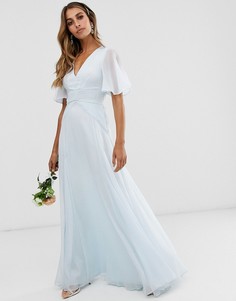 Платье макси с рукавами клеш и плиссировкой на талии ASOS DESIGN Bridesmaid - Синий