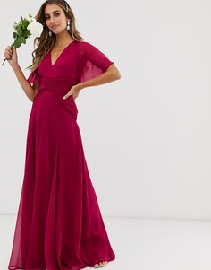 Платье макси с рукавами клеш и плиссировкой на талии ASOS DESIGN Bridesmaid - Красный