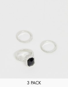 Набор серебристых колец с камнем ASOS DESIGN 3 шт.