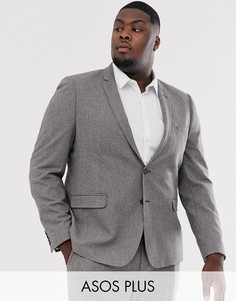 Серый приталенный пиджак с добавлением шерсти ASOS DESIGN Plus - Серый