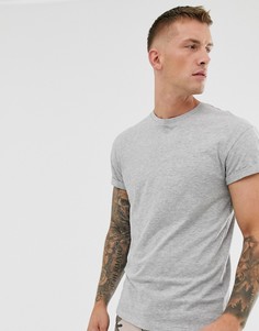 Серая меланжевая футболка с отворотами на рукавах New Look - Серый