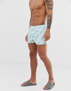 Синие короткие шорты для плавания с надписью ASOS DESIGN - Синий