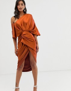 Асимметричное атласное платье миди ASOS EDITION - Оранжевый
