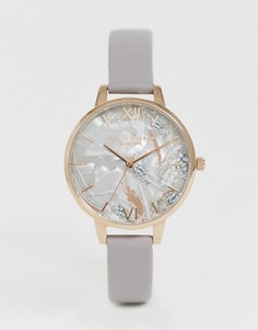 Часы с кожаным ремешком и абстрактным цветочным узором Olivia Burton OB16VM37 - Серый
