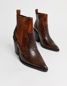 Коричневые ботинки в стиле вестерн с рисунком крокодиловой кожи ASOS DESIGN Elliot