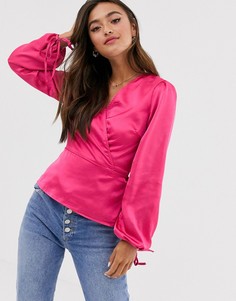 Блузка с запахом и завязками на рукавах Glamorous - Розовый