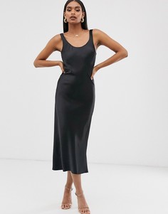 Атласное платье-комбинация миди с овальным вырезом ASOS DESIGN - Черный