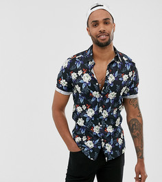 Темно-синяя приталенная рубашка с цветочным принтом ASOS DESIGN Tall - Темно-синий
