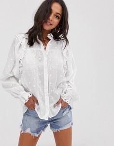 Блузка с вышивкой ришелье и оборками ASOS DESIGN - Белый