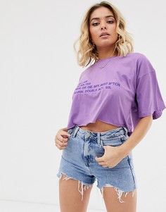 Фиолетовая укороченная футболка с надписью Missguided Soniaxfyaz - Фиолетовый