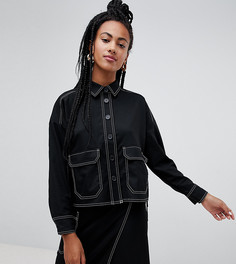 Черный oversize-топ в стиле милитари с контрастными строчками Monki - Черный