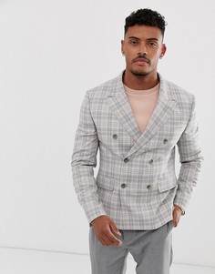 Серый двубортный приталенный блейзер в клетку ASOS DESIGN - Серый