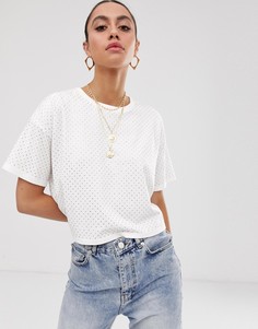 Укороченная свободная футболка с розовыми стразами ASOS DESIGN - Белый