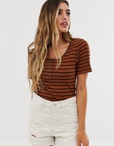Топ в полоску с кнопками Brave Soul Tianna - Коричневый