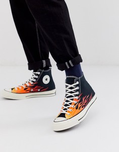 Черные высокие кеды с огненным принтом Converse Chuck 70 archive