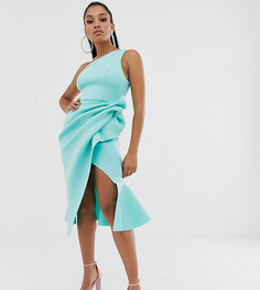 Платье-футляр миди на одно плечо с оборкой на подоле ASOS DESIGN Petite - Зеленый