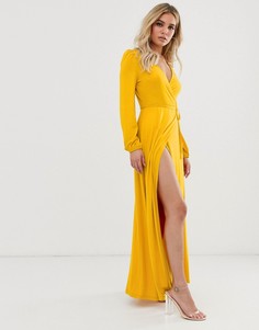 Платье макси с пышными рукавами и разрезом ASOS DESIGN - Желтый