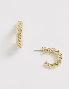 Золотистые серьги-кольца с крученой отделкой Pieces - Золотой