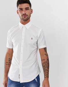 Белая оксфордская приталенная рубашка с короткими рукавами и логотипом Polo Ralph Lauren - Белый
