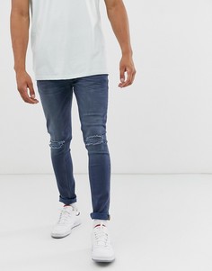 Синие супероблегающие джинсы с рваной отделкой на коленях ASOS DESIGN - Синий