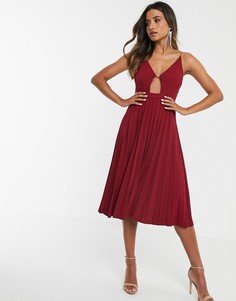 Плиссированное платье миди с золотистым украшением ASOS DESIGN - Желтый