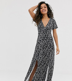 Чайное платье макси на пуговицах с пестрым принтом и разрезами ASOS DESIGN Petite - Мульти