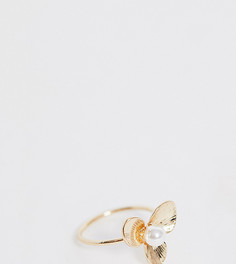 Золотистое кольцо с цветочным дизайном и жемчугом ASOS DESIGN Curve - Золотой