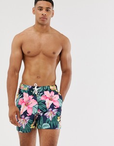 Черные шорты для плавания с цветочным принтом Abercrombie & Fitch 5 дюймов