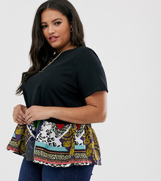 Черная футболка с контрастной вставкой на нижней кромке River Island Plus - Черный