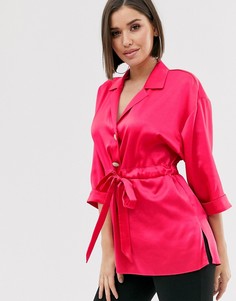 Атласная розовая рубашка со сборками на талии River Island - Розовый