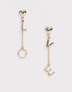 Золотистые серьги-подвески Monki LOVE - Золотой