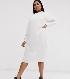 Белое платье-свитшот миди с разрезом Boohoo Plus - Белый