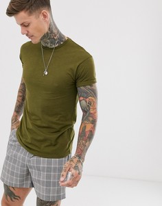 Футболка цвета хаки с отворотами на рукавах Topman - Зеленый