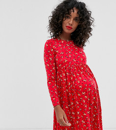 Красное платье с длинными рукавами и цветочным принтом New Look Maternity - Красный