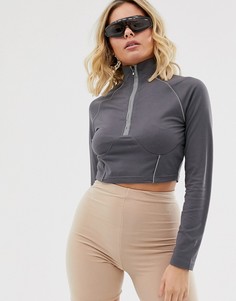 Серый кроп-топ с высоким воротом и контрастной окантовкой Missguided Soniaxfyaz - Серый